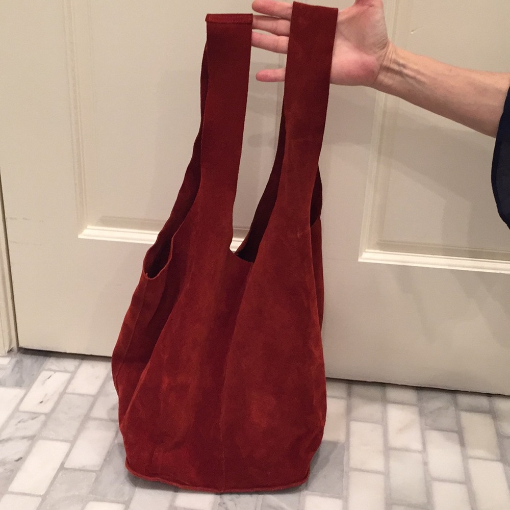 Rust Suede Hobo Tote.